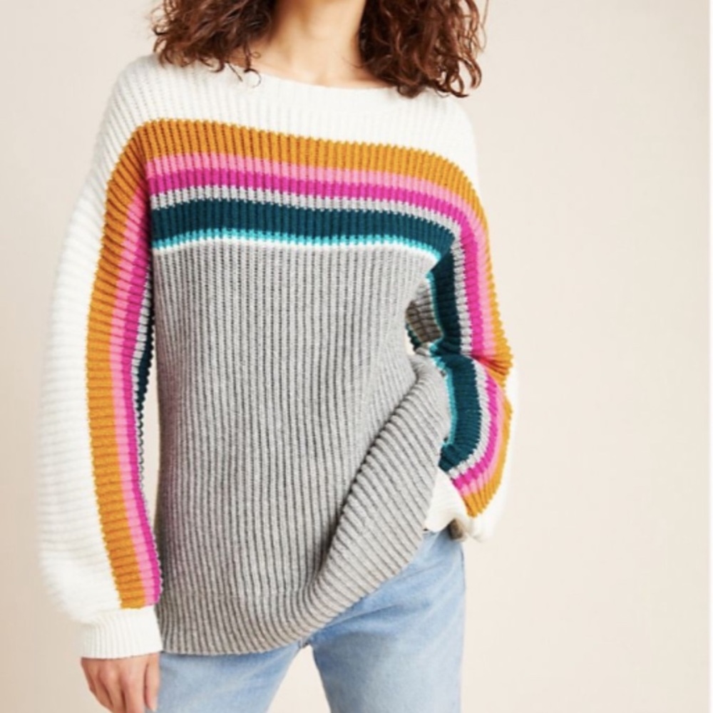 Anthropologie Sophie Rainbow Stripe Sweater Sm
